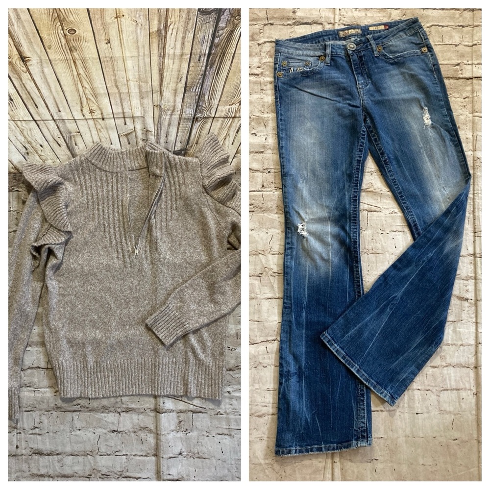 🔥 Bundle: vintage YMI Distress denim, &NWT DOSE detailed sweater Size 13/L